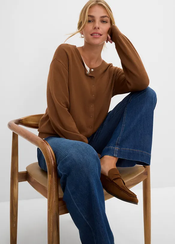 Finstickad cardigan av mjuk viskosmix, bonprix