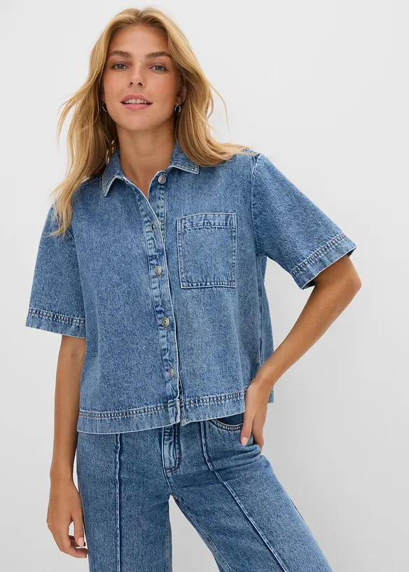 Jeansblus i bomull, bonprix