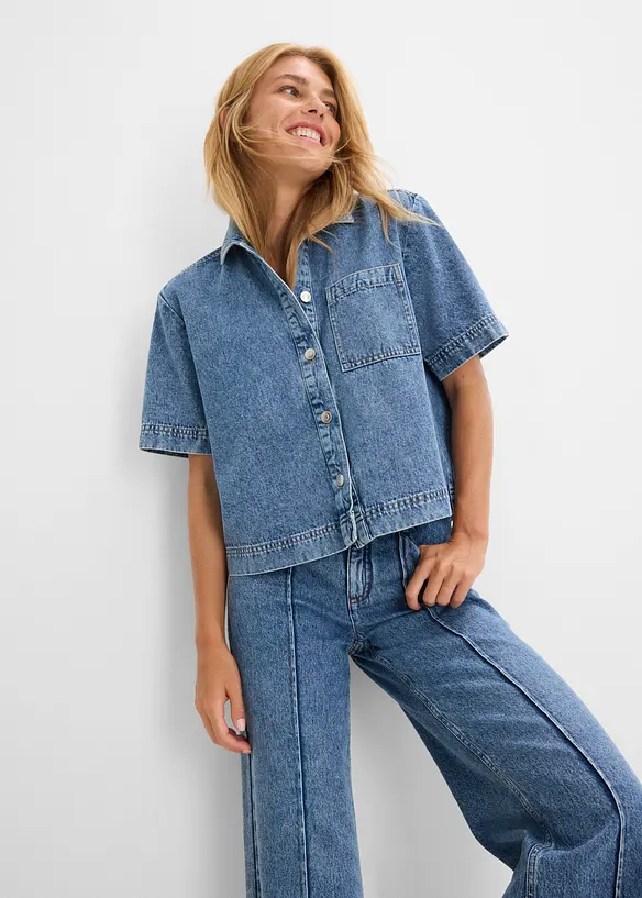 Jeansblus i bomull, bonprix