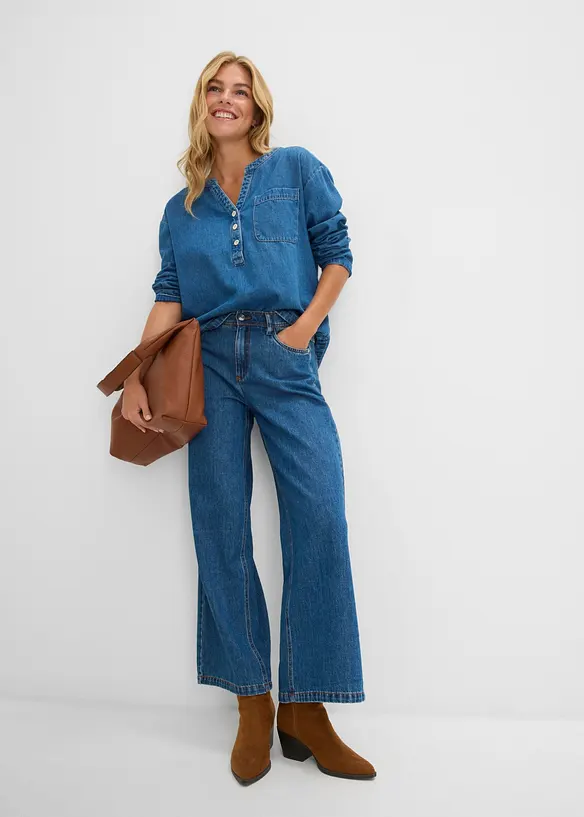 Wide Leg jeans Mid Waist cropped, bonprix