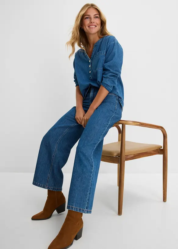 Wide Leg jeans Mid Waist cropped, bonprix
