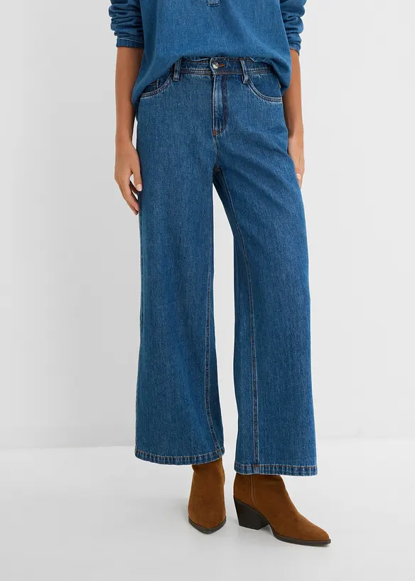 Wide Leg jeans Mid Waist cropped, bonprix