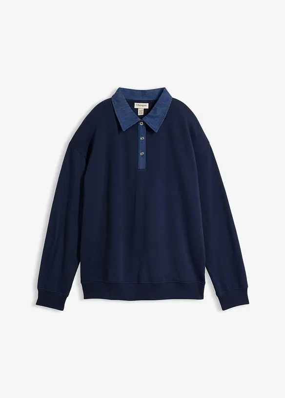 Oversizesweatshirt med denimkrage i bomullsmix, bonprix