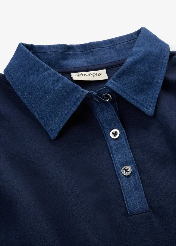 Oversizesweatshirt med denimkrage i bomullsmix, bonprix