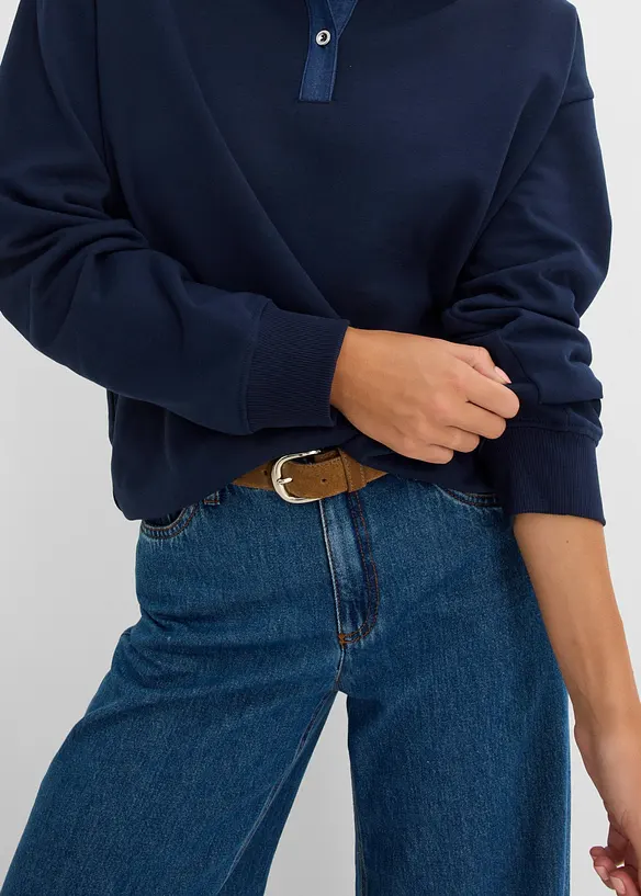Oversizesweatshirt med denimkrage i bomullsmix, bonprix