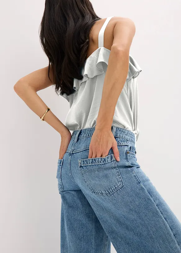 Jeans med vida ben, Mid Waist, Low Stretch Full Length, bonprix