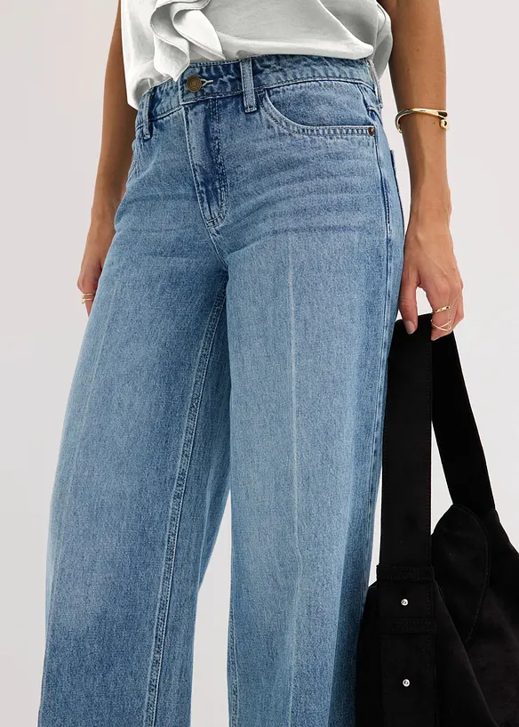 Jeans med vida ben, Mid Waist, Low Stretch Full Length, bonprix
