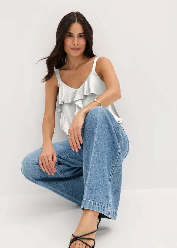 Jeans med vida ben, Mid Waist, Low Stretch Full Length, bonprix