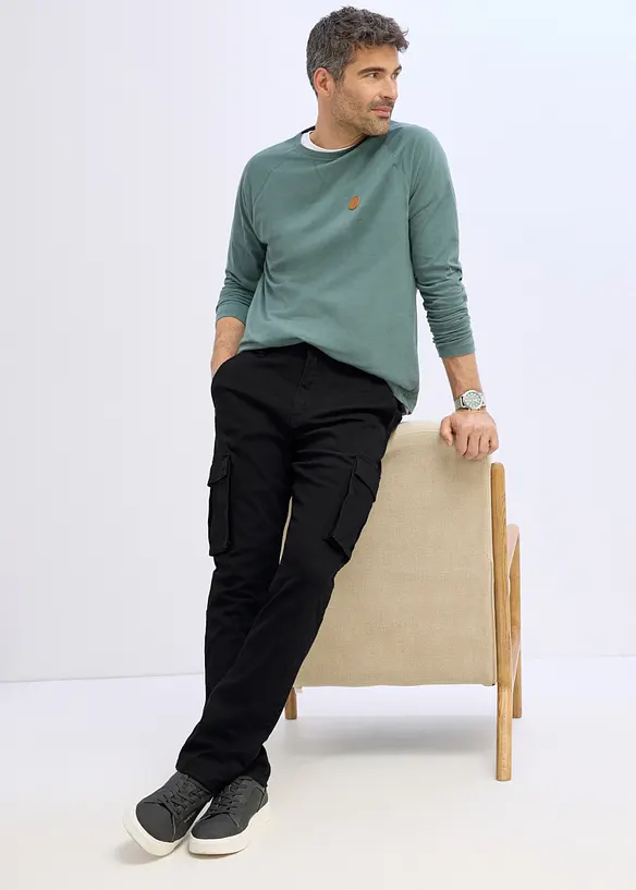 Cargobyxa med res&aring;rmidja och stretch Classic Fit, Straight, bonprix