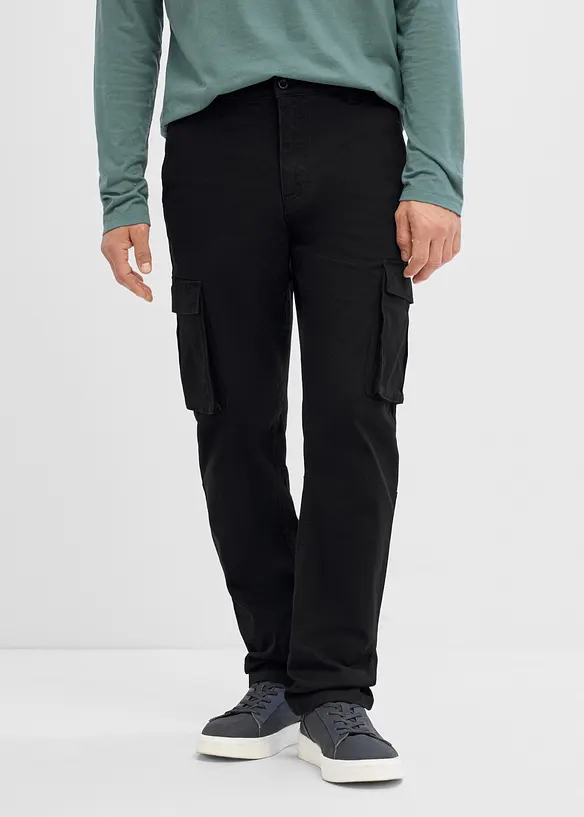 Cargobyxa med res&aring;rmidja och stretch Classic Fit, Straight, bonprix