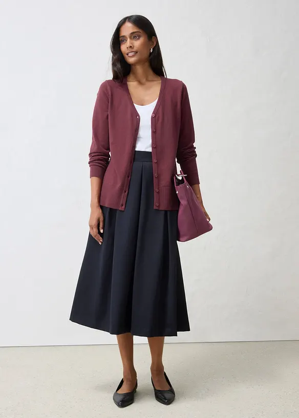 Finstickad cardigan av mjuk bomullsmix, bonprix