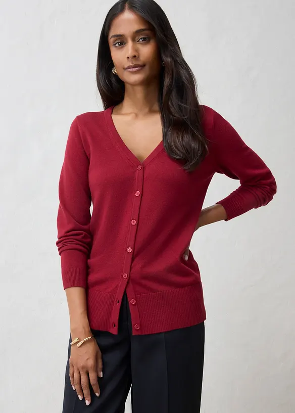 Finstickad cardigan av mjuk bomullsmix, bonprix