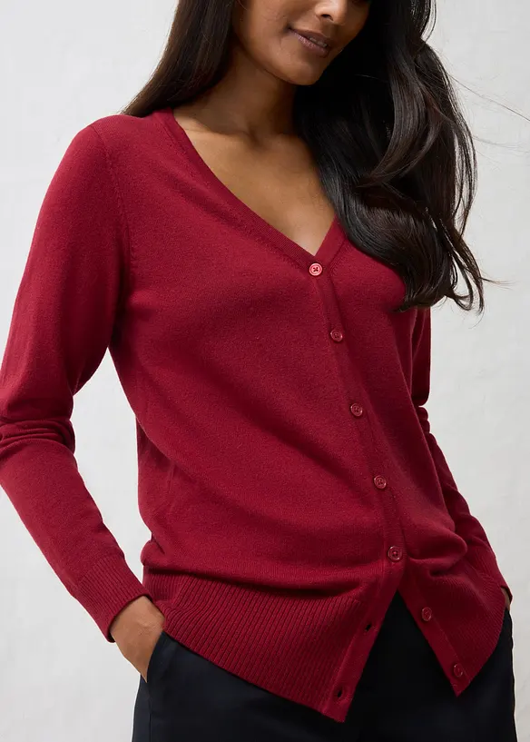 Finstickad cardigan av mjuk bomullsmix, bonprix