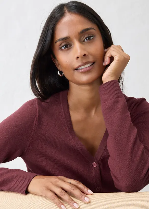 Finstickad cardigan av mjuk bomullsmix, bonprix