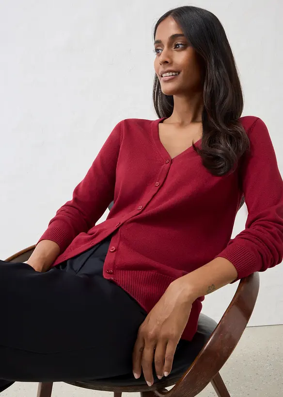 Finstickad cardigan av mjuk bomullsmix, bonprix