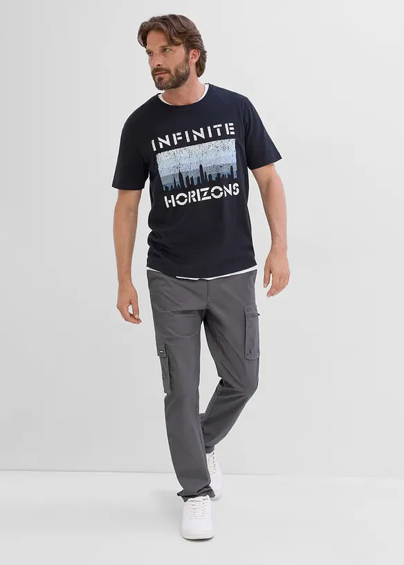 Stretchbyxa med mobilficka, normal passform, raka ben, bonprix