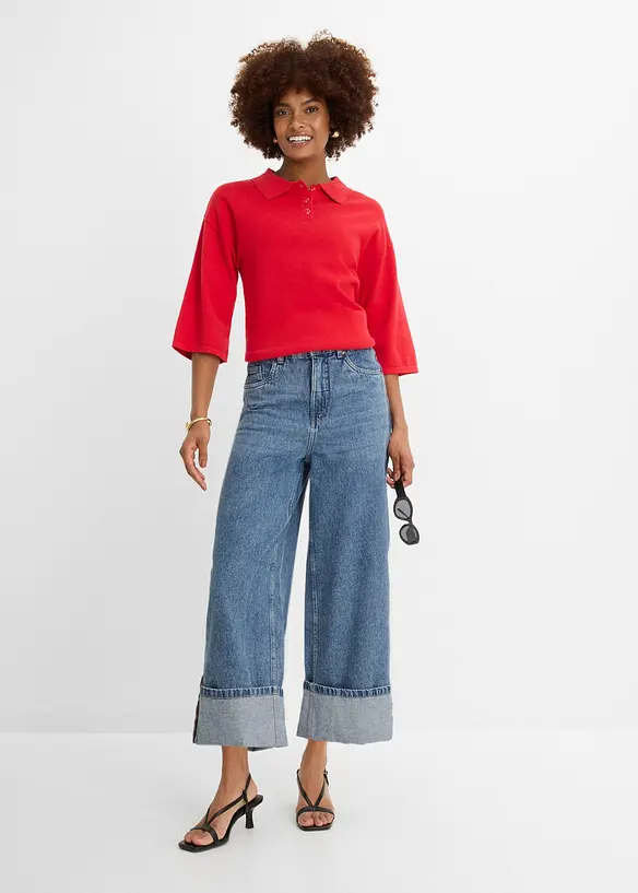 Wide Leg Jeans Mid Wais, Cropped, bonprix