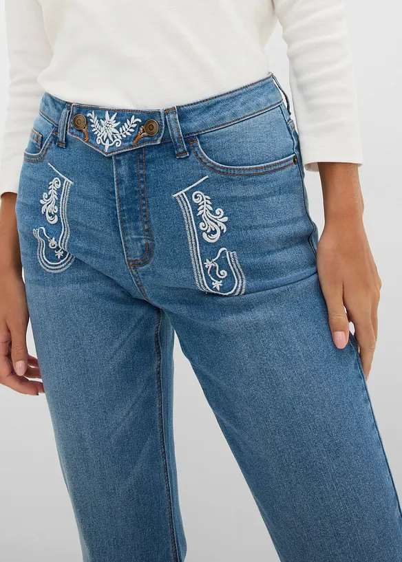 Bootcut-jeans Mid Waist med broderi, bonprix