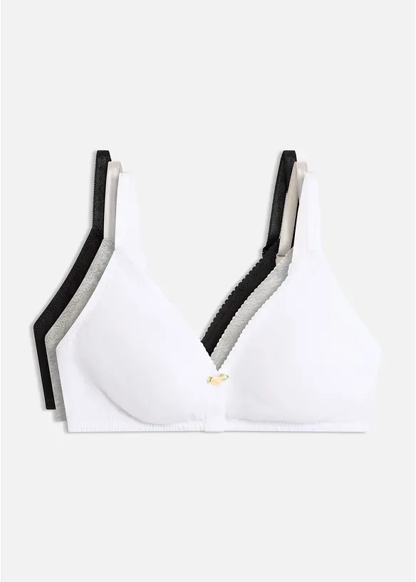 BH utan bygel (3-pack), ekologisk bomull, bonprix