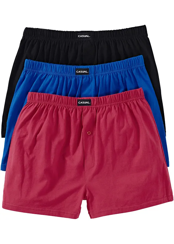 Ledigt skurna boxershorts i bomullsjersey (3-pack), bonprix