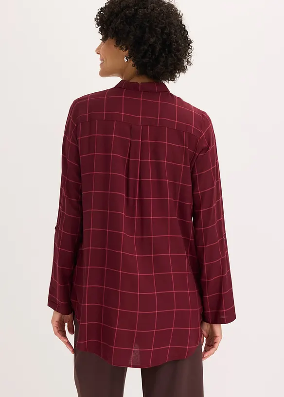 L&aring;ng rutig blus med fickor, bonprix