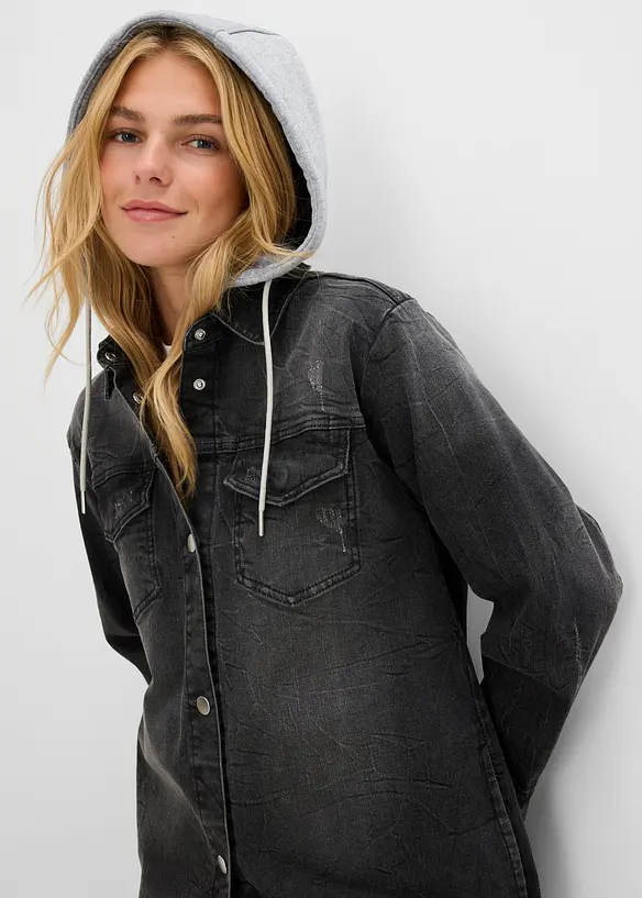 Jeansjacka med huva, bonprix
