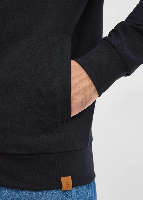 Sweatshirtjacka med st&aring;krage och detaljer i skinnimitation, bonprix