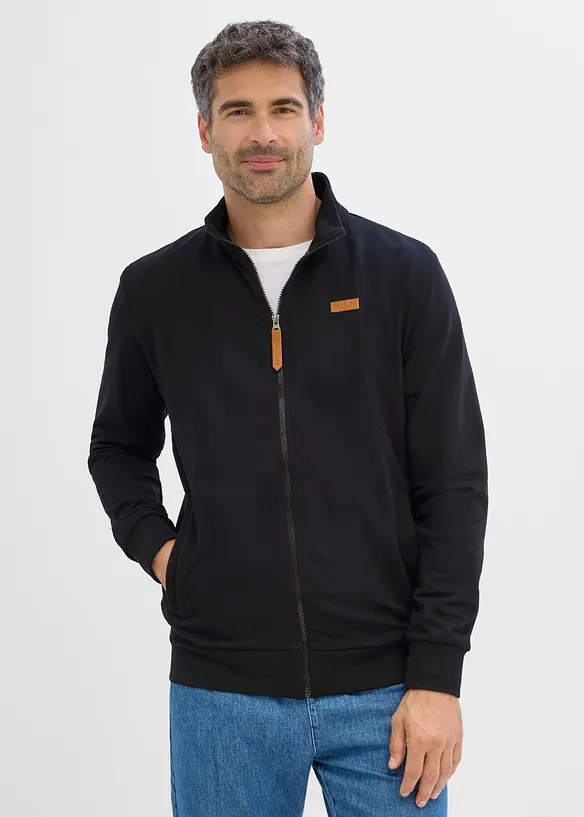 Sweatshirtjacka med st&aring;krage och detaljer i skinnimitation, bonprix