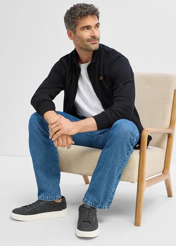 Sweatshirtjacka med st&aring;krage och detaljer i skinnimitation, bonprix
