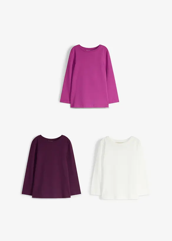 L&aring;ng&auml;rmad topp i ekologisk bomull (3-pack), bonprix