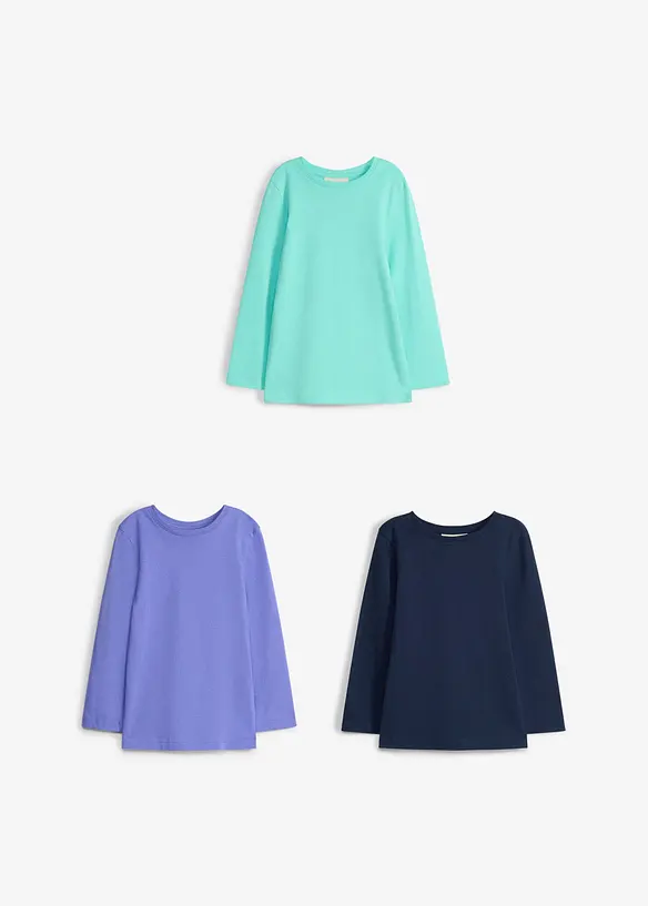 L&aring;ng&auml;rmad topp i ekologisk bomull (3-pack), bonprix