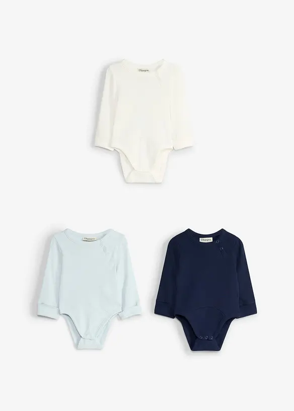 L&aring;ng&auml;rmad body av ren bomull, justerbar l&auml;ngd (3-pack), bonprix