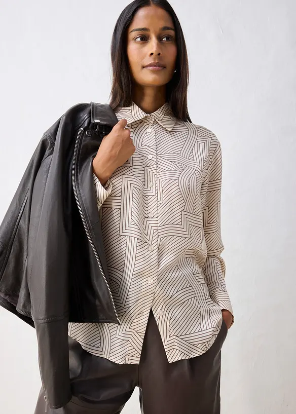 Skjortblus av mjukt material med silke, bonprix