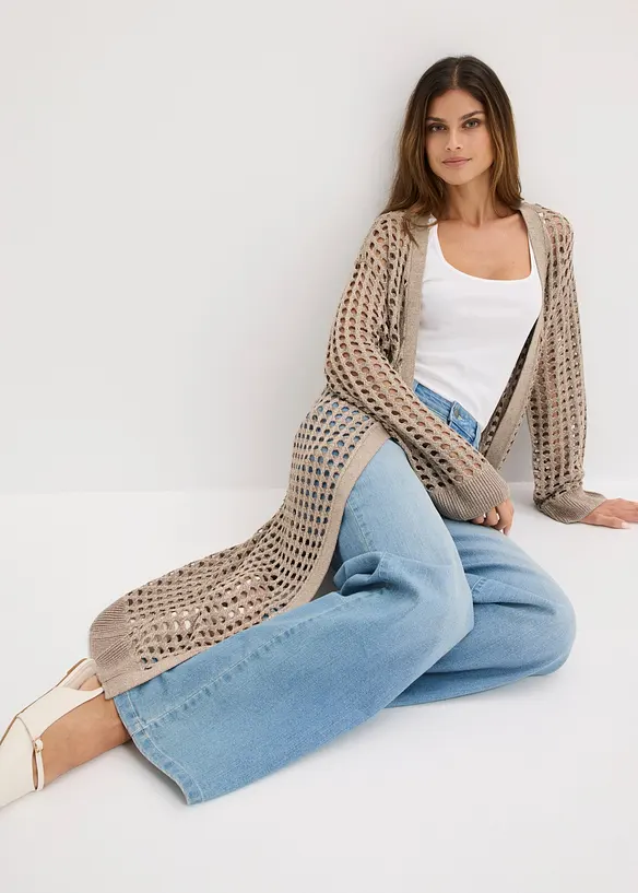 L&aring;ng cardigan med h&aring;lm&ouml;nster, bonprix