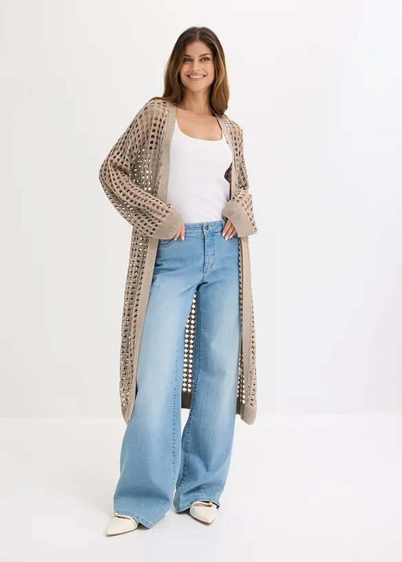 L&aring;ng cardigan med h&aring;lm&ouml;nster, bonprix