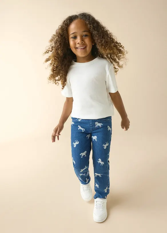 Dra p&aring;-jeans med elastisk midja, Mid Waist, bonprix