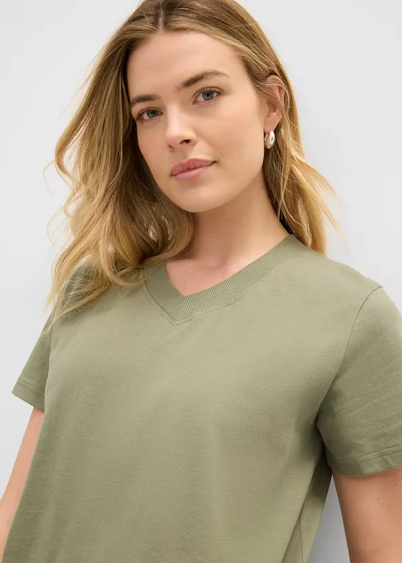 T-shirt med V-ringning i ekologisk bomull (3-pack), bonprix