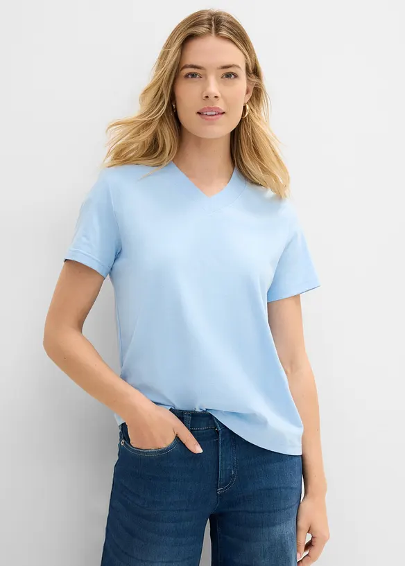 T-shirt med V-ringning i ekologisk bomull (3-pack), bonprix