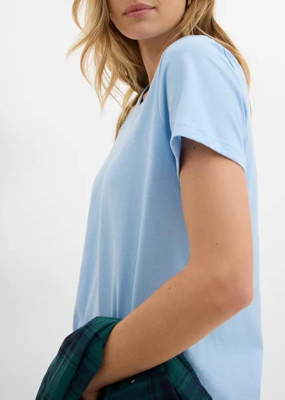 T-shirt med V-ringning i ekologisk bomull (3-pack), bonprix