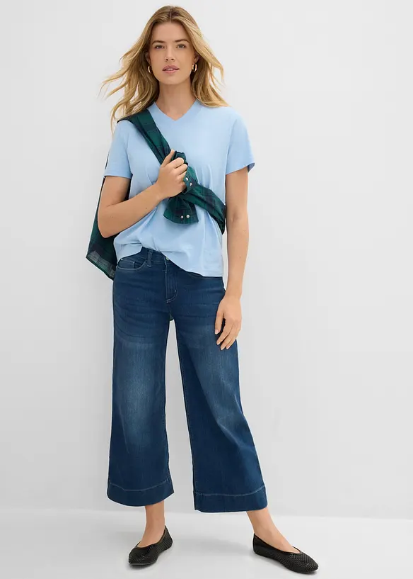 T-shirt med V-ringning i ekologisk bomull (3-pack), bonprix
