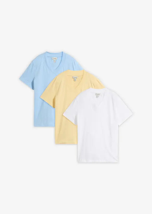 T-shirt med V-ringning i ekologisk bomull (3-pack), bonprix
