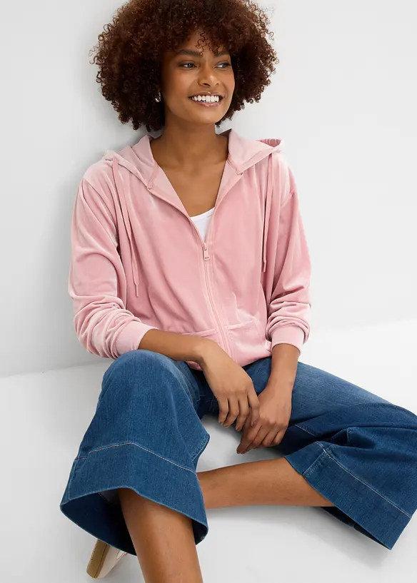 Sweatshirt med huva, av sammet, bonprix