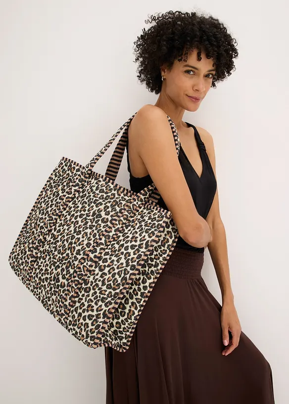 V&auml;ndbar shoppingv&auml;ska i bomull med leopardm&ouml;nster, bonprix