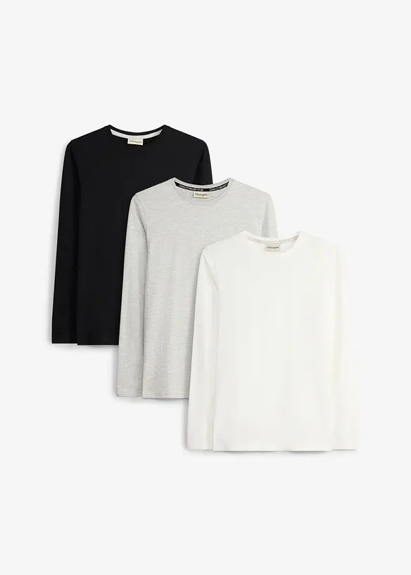 L&aring;ng&auml;rmad T-shirt med ekologisk bomull (3-pack), bonprix