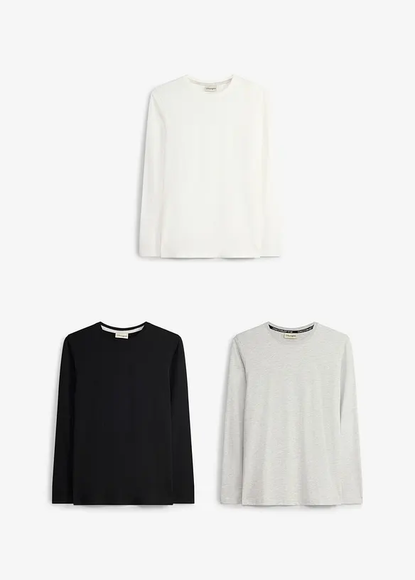 L&aring;ng&auml;rmad T-shirt med ekologisk bomull (3-pack), bonprix