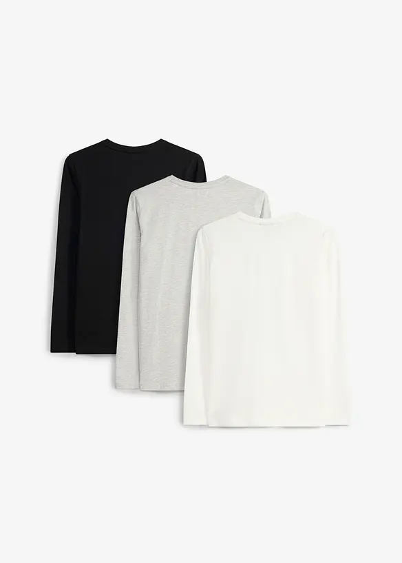 L&aring;ng&auml;rmad T-shirt med ekologisk bomull (3-pack), bonprix