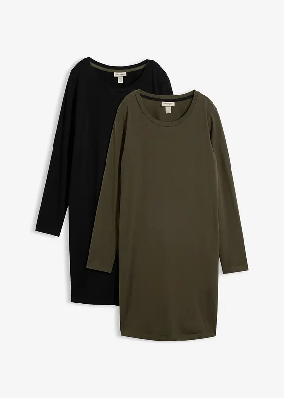 Jerseykl&auml;nning av bomull med stretch (2-pack), bonprix