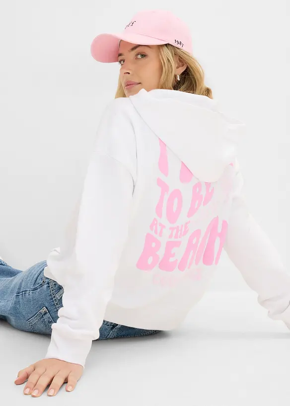 Oversizesweatshirt med huva i mjuk bomullsblandning, bonprix