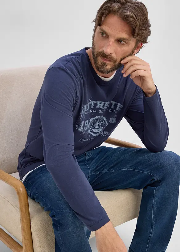 Relaxed Fit Jeans med res&aring;rmidja, Straight, bonprix