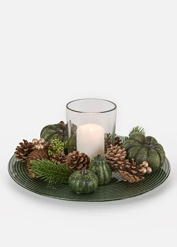 Ljuslykta p&aring; prydnadstallrik med dekor, bonprix